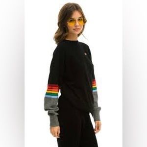 Aviator Nation - Unisex Rainbow Stitch Sleeve Crew Sweatshirt - Black/Gray - SM